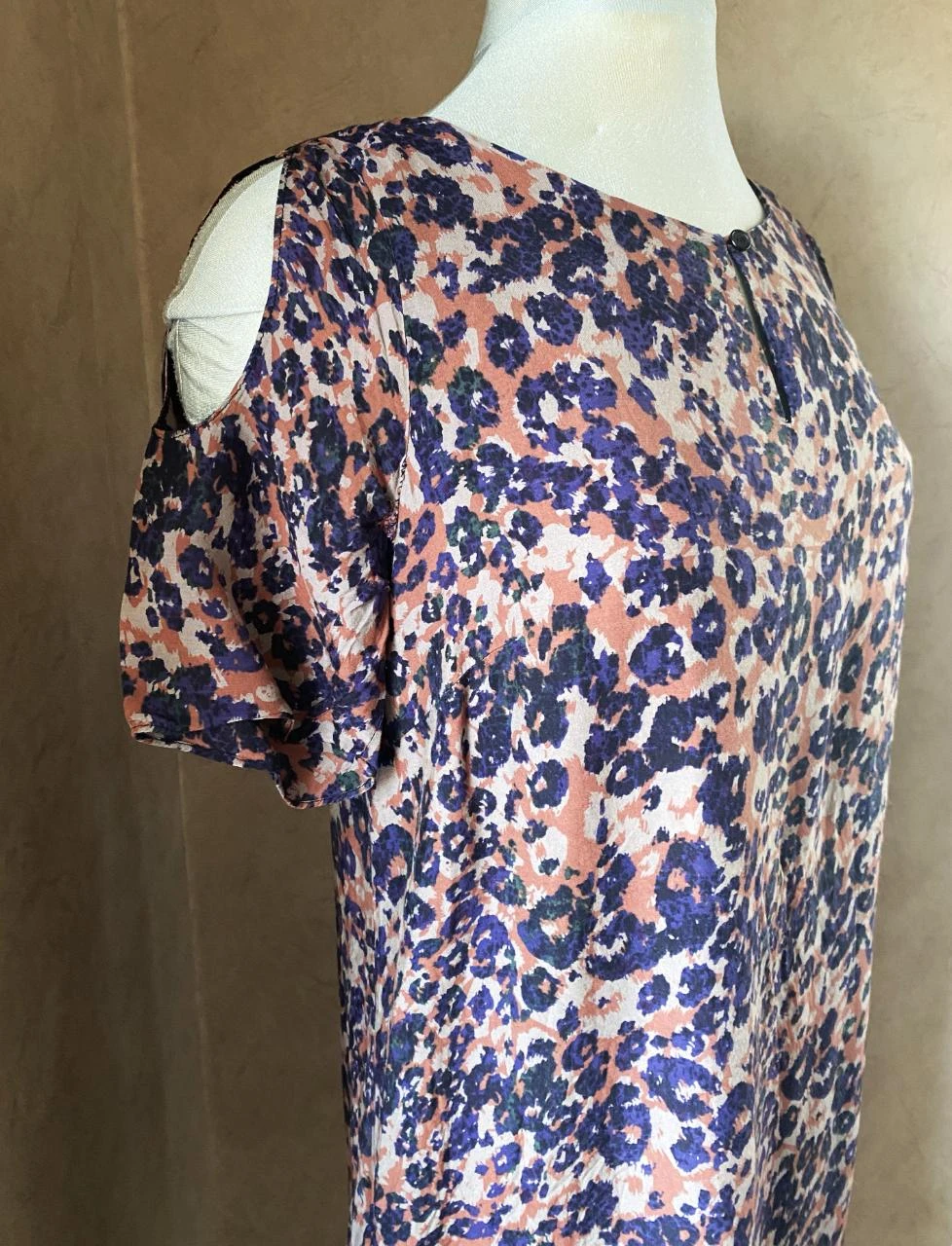 Vloeiende jurk Sud Express maat 40 roze & blauwe print – zijde & viscose, gedrukte schouders – photo 3